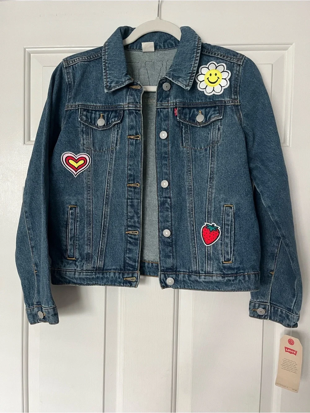 Levi's Blue Denim Kids Jacket with Playful Patch Accents | Size XL